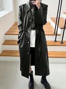 DAZY 女式 PU 皮革长款风衣，秋季女装夹克