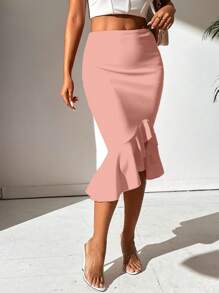 SHEIN SXY Chân váy xếp nếp cao cấp thanh lịch dành cho nữ, thiết kế ôm vừa vặn - Bụi hồng - Xem 4