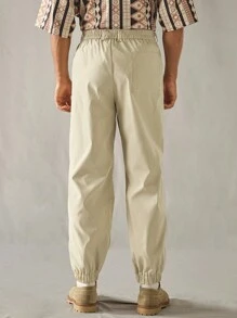 Manfinity VCAY Men's Casual Loose Fit Solid Color Drawstring Elastic Waist Straight Leg Pants - Khaki - View 2