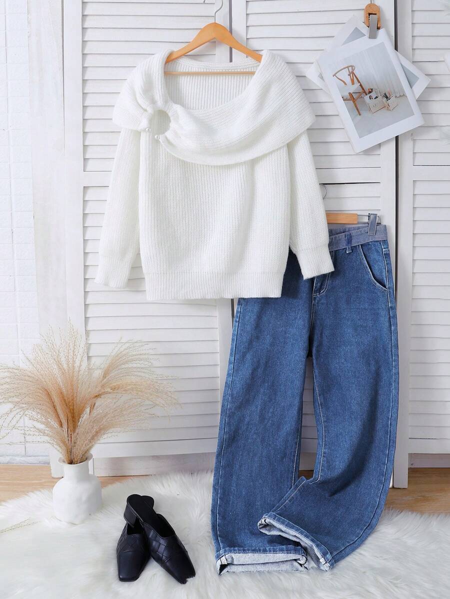 SHEIN Essnce 大码女式宽松休闲针织毛衣