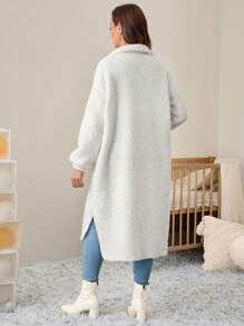 SHEIN Maternity Women's Long Sleeve Fleece Jacket, Button-Up Loose Casual Outerwear & Coat For Autumn And Winter