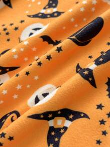 Cozy Pixies 2pcs Pumpkin Pattern Splicing Round Neck Long Sleeve Snug Fit Pajama Top And Pants Set For Young Boys - Multicolor - View 4