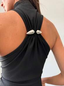 Aloruh Elegantes, modernes ärmelloses Turtleneck Bodysuit mit Metalldekoration für Frauen, Schwarze Streetwear - Schwarz - Übersicht 7