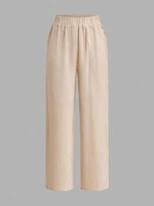 SHEIN Essnce 2pcs Women Plus Size Bowknot Front Cardigan Top And Casual Wide Leg Pants Set
