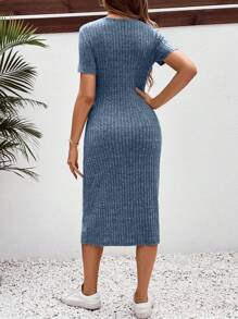 SHEIN 孕妇休闲修身中长款圆领孕妇连衣裙