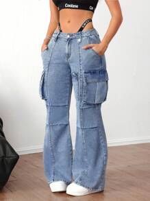 SHEIN ICON Vaqueros de pierna acampanada casual desgastados para mujer