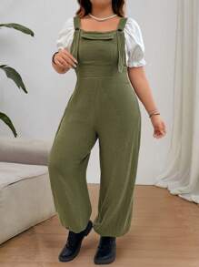 Calvaya Jardineras informales de unicolor de talla grande - Verde militar - Ver 1