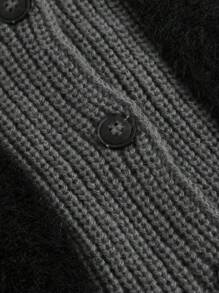 SHEIN MOD Pull femme noir et gris doux 2 en 1, manches longues, pull col cranté femme pour l'automne/l'hiver, pour le retour au foyer, décontracté chic, coupe courte, style gothique - Noir - Voir 3