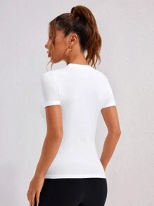 SHEIN Velisys 修身短款运动 T 恤 - 黑色 - 查看 4