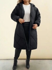 SHEIN LUNE Quilted Hooded Mid-Length Padded Coat Winter Clothes