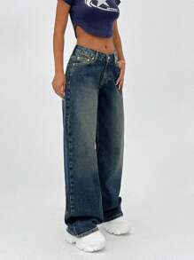 EURMUSE 100% Cotton SUPER LOW RISE WIDELEG CUT Y2K JEAN - Medium Wash - View 5