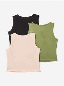 Flirla Plus Size Round Neck Sleeveless Simple Solid Color Casual Sports Tank Top