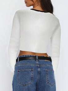 SHEIN EZwear Camiseta elegante de ajuste ceñido de unicolor, de mangas largas y cuello de tripulación con botones para mujer