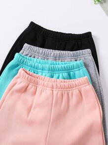 SHEIN 4件套少女简约休闲街头风运动裤套装，秋冬季 - 彩色 - 查看 7