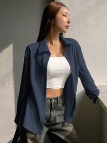 DAZY Women's Plain Long Sleeve Casual Shirt, Spring/Autumn,Long Sleeve Tops