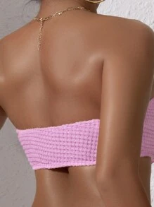 Women 3D Flower Decor Bandeau Bikini Set Summer