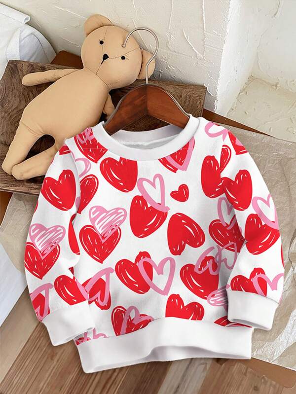 SHEIN Drăguț cu imprimeu de inimă, cu grafic Tween, pentru fete, pulover oversize casual, pentru toamnă și iarnă