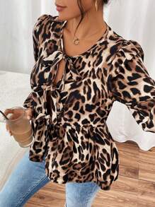 Chiquease 女士秋冬豹纹系腰长袖衬衫 - 彩色 - 查看 3