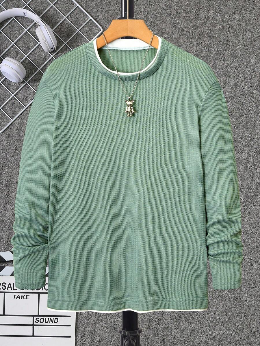 Teen Boys Crew Neck Long Sleeve Contrast Trim Spring & Autumn T-Shirt
