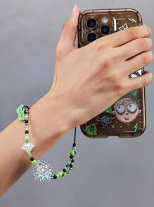 Rick and Morty X SHEIN Cool Handmade Beaded Green Cartoon Mobile Phone Chain Mobile Phone Lanyard,Fits All Phone Cases - Multicolor - View 4