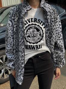 DAZY Women's Leopard Print Thermal Lined Warm Regular Jacket, Winter Cheetah Print,Fall Women Clothes,Thermal Lined Women Coats - Grey - View 3