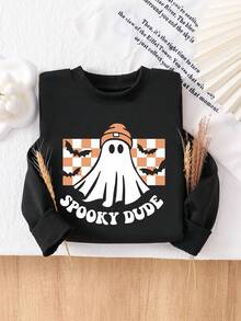 Áo nỉ dài tay cổ tròn thường ngày cho bé trai có in hình đồ họa, Halloween - màu đen - Xem 4
