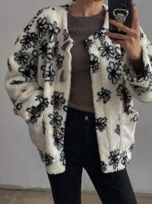 DAZY Women's Pattern Crew Neck Faux Thermal Lined Thicken Regular Jacket, Winter, Fall Women Clothes, Thermal Lined Women Coats - White - View 6