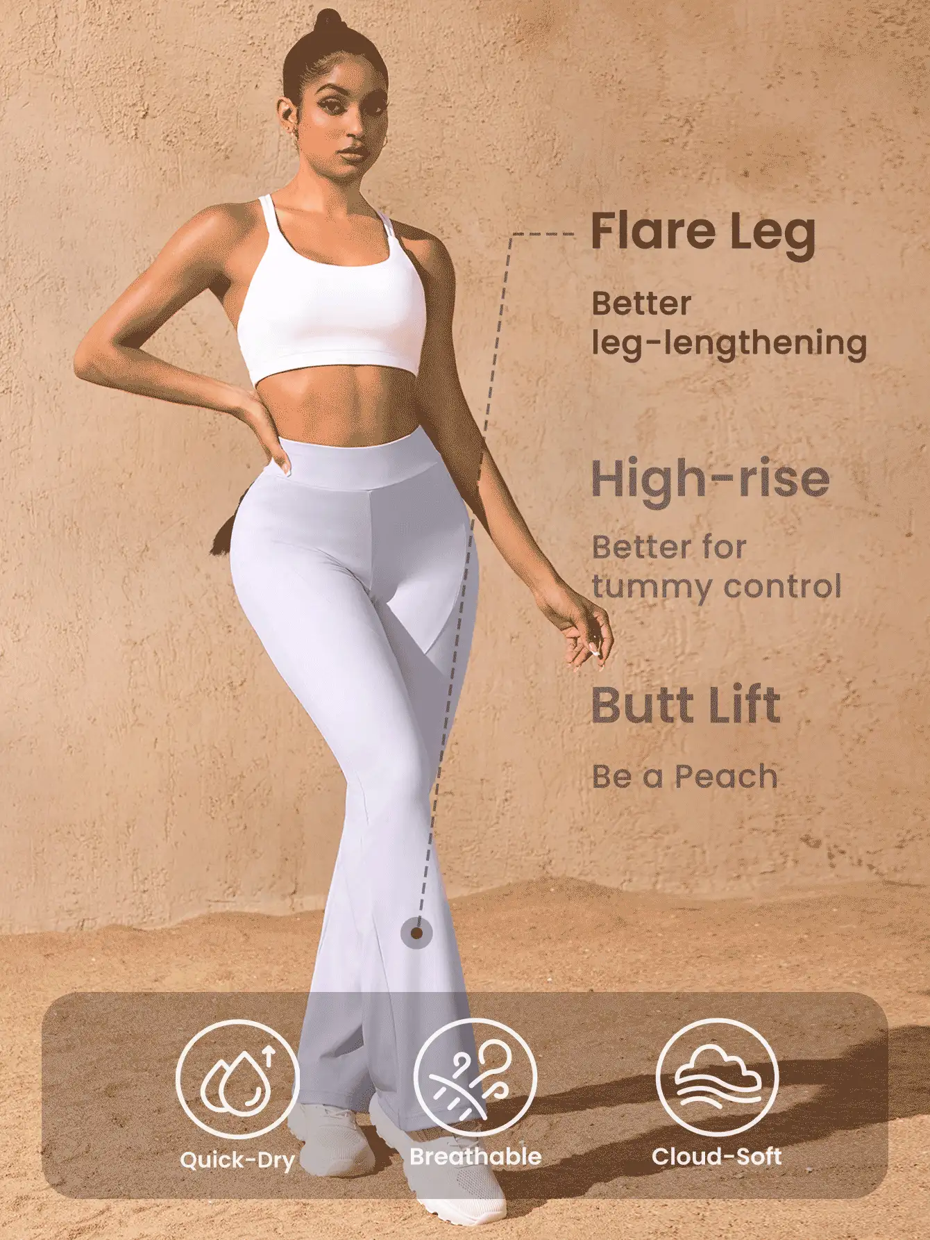 SHEIN Sports 女士纯色高腰喇叭腿休闲运动裤 - 淡紫色 - 查看 3
