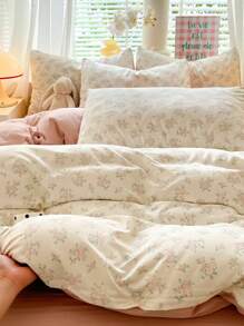 3pcs Plant & Floral Micro Floral Duvet Cover Set - 1 Duvet Cover, 2 Pillow Shams, No Filling, Soft Washed Fabric, Suitable For Bedroom All Seasons