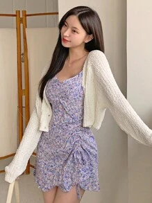 DAZY Women's Solid Color Button Front Long Sleeve Minimalist Cropped Cardigan Sweater - White - View 8