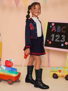 Mini mi Kids' Classic 5050 Black Knee High Riding Boots With Elastic Back And Side Zipper, Easy To Wear, Comfortable And Durable, Versatile