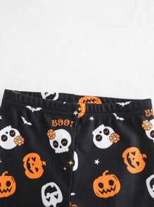 Cozy Pixies 2 piezas Conjunto de pijama niña bebé con parte superior de manga larga con cuello redondo y estampado de letra en contraste y pantalón largo, Halloween