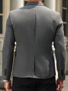 Manfinity Bizformal 男式纯色纽扣口袋长袖西装外套 - 灰色 - 查看 2