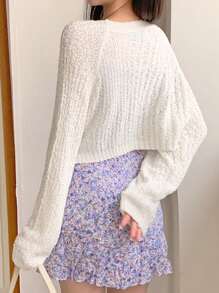 DAZY Women's Solid Color Button Front Long Sleeve Minimalist Cropped Cardigan Sweater - White - View 5