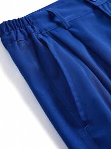 TaskEZ Women's Solid Color Notched Collar Long Sleeve Button Front Pocket Simplistic Blouse And Pants Workwear Set - Blue - View 11