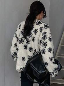 DAZY Women's Pattern Crew Neck Faux Thermal Lined Thicken Regular Jacket, Winter, Fall Women Clothes, Thermal Lined Women Coats - White - View 2