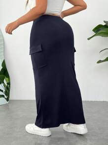 SHEIN EZwear 大码女式休闲纯色工装裙 - 藏蓝色 - 查看 2