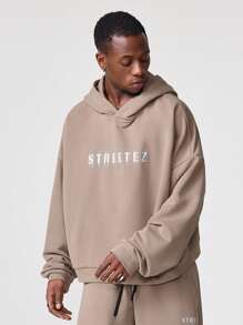 Manfinity VCAY Men Simple Print Hooded Sweatshirt & Pants Set, For Fall Winter - Black - View 3