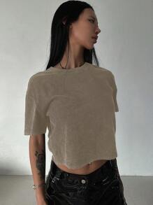 DAZY 女士休闲短款 T 恤，夏季 - 棕色 - 查看 3