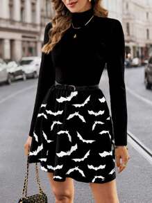 SHEIN Clasi 万圣节漏斗领格子无袖连衣裙（无腰带），休闲宽松女式中长连衣裙，适合秋冬季 - 黑與白 - 查看 3