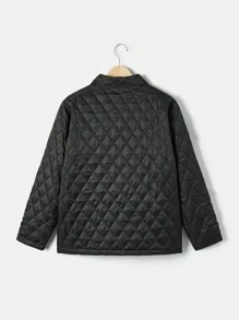 Teen Boys Solid Color Diamond Pattern Long Sleeve Knit Sweater - Black - View 2