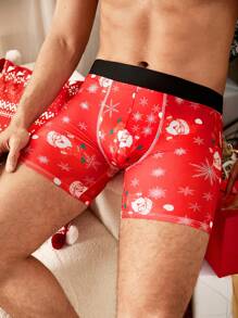 Wedaily 4pcs Men's Allover Print Fashion Casual Comfortable Boxer Briefs, Christmas - Multicolor - View 10