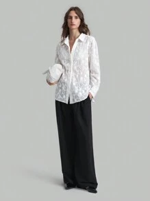 Ontre Autumn Fashion Elegant Lace 3D Floral Women Blouse Floral Top  Baggy Shirts Basic Tops