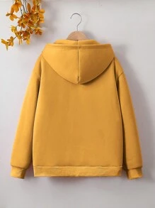 Teen Girls  Basic Casual  Hooded Knit Sweatshirt Sweatshirt - Brown - View 2