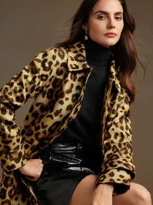 Anewsta Women's Spring Autumn Leopard Print Loose Casual Long Wind Jacket - Coffee Brown - View 6