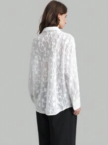 Ontre Autumn Fashion Elegant Lace 3D Floral Women Blouse Floral Top  Baggy Shirts Basic Tops