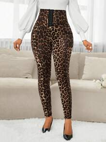 SHEIN Lady Leggings casuales de diseño con hebilla frontal para mujer, para otoño/invierno - Multicolor - Ver 8