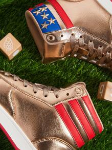 Mini mi Kids Gold 'Never Give Up' USA Star High Top Sneakers - American Dream, American Spirit,Peace&Love! - Multicolor - View 5