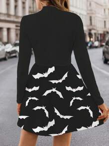 SHEIN Clasi 万圣节漏斗领格子无袖连衣裙（无腰带），休闲宽松女式中长连衣裙，适合秋冬季 - 黑與白 - 查看 2