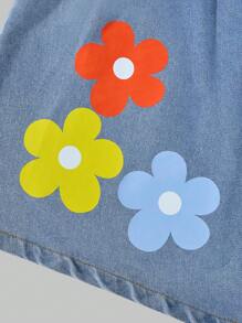 Teen Girl White Floral Applique Round Neck Short Sleeve T-Shirt Denim Skirt Two Pieces Set - Multicolor - View 8